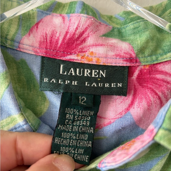 Lauren Ralph Lauren Linen Tropical Blouse Size 12 - Picture 3 of 3